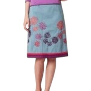 BODEN Embroidered Floral Blue Pink A Line Skirt Size 12 Spring Summer Easter